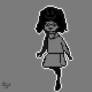 hadakanbonezumi-arts-My doodle pixel art → Black and white schoolgirl wearing a sailor uniform but missing her scarf