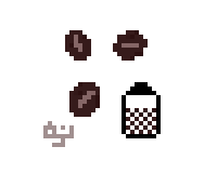 hadakanbonezumi-arts-Pixel art of coffee beans and a jar for International Coffee Day