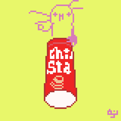 hadakanbonezumi-A mouse offering a Chip Star potato chip. pixel art