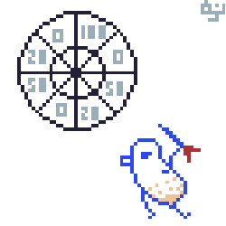 hadakanbonezumi-arts-A pixel art roulette wheel spinning with symbolizing a fun discount system you rarely see in Japan.