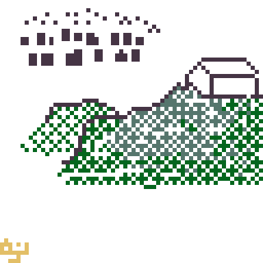 hadakanbonezumi-arts-Pixel art of a house sitting atop a small green hill.