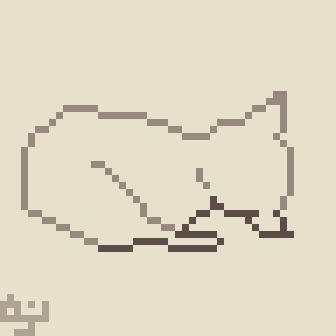 Pixel art of a kitten being sketched, but the drawing stops as the kitten wakes up.