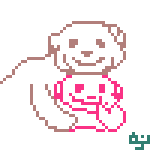 Pixel art of two friendly meerkats standing close together, inspired by a PC wallpaper image.