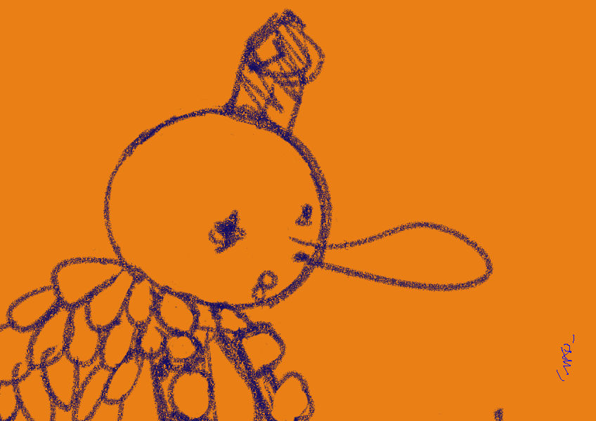 Digital sketch of a Tengu’s face shown in close-up.