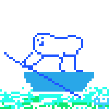 Pixel art of a person rowing a small boat.