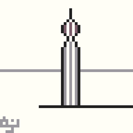 Pixel art of a tower with a soft, pointed tip.