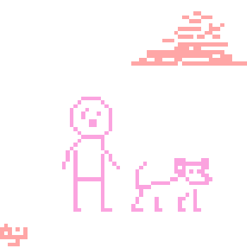 Pixel art of someone enjoying a walk with their dog.
