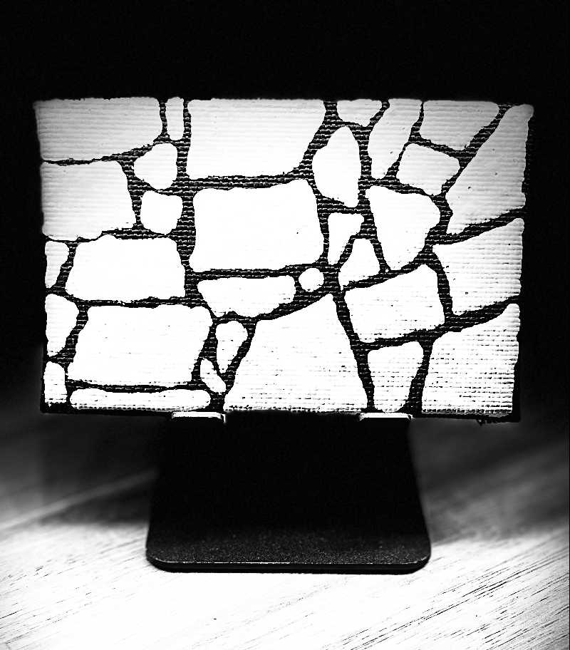 Photo of a finished, hand-drawn Japanese castle stone wall on canvas.