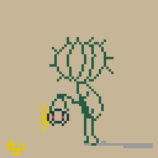 A pixel art piece for Halloween that looks like a pumpkin at first glance, but isn’t actually one.